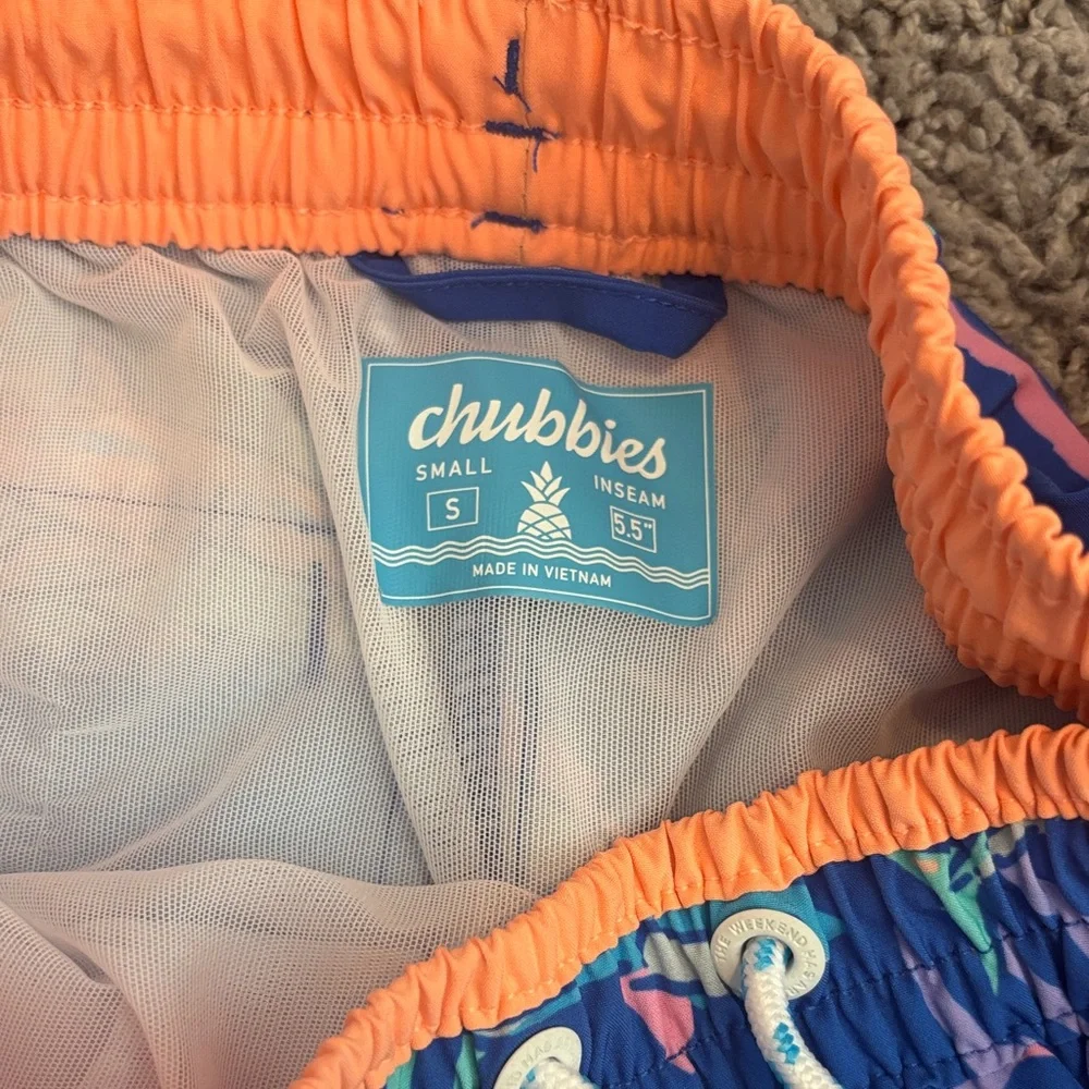 Blue Shark Print Swim Trunks -chubbies Daddy Shark S 5.5 inseam